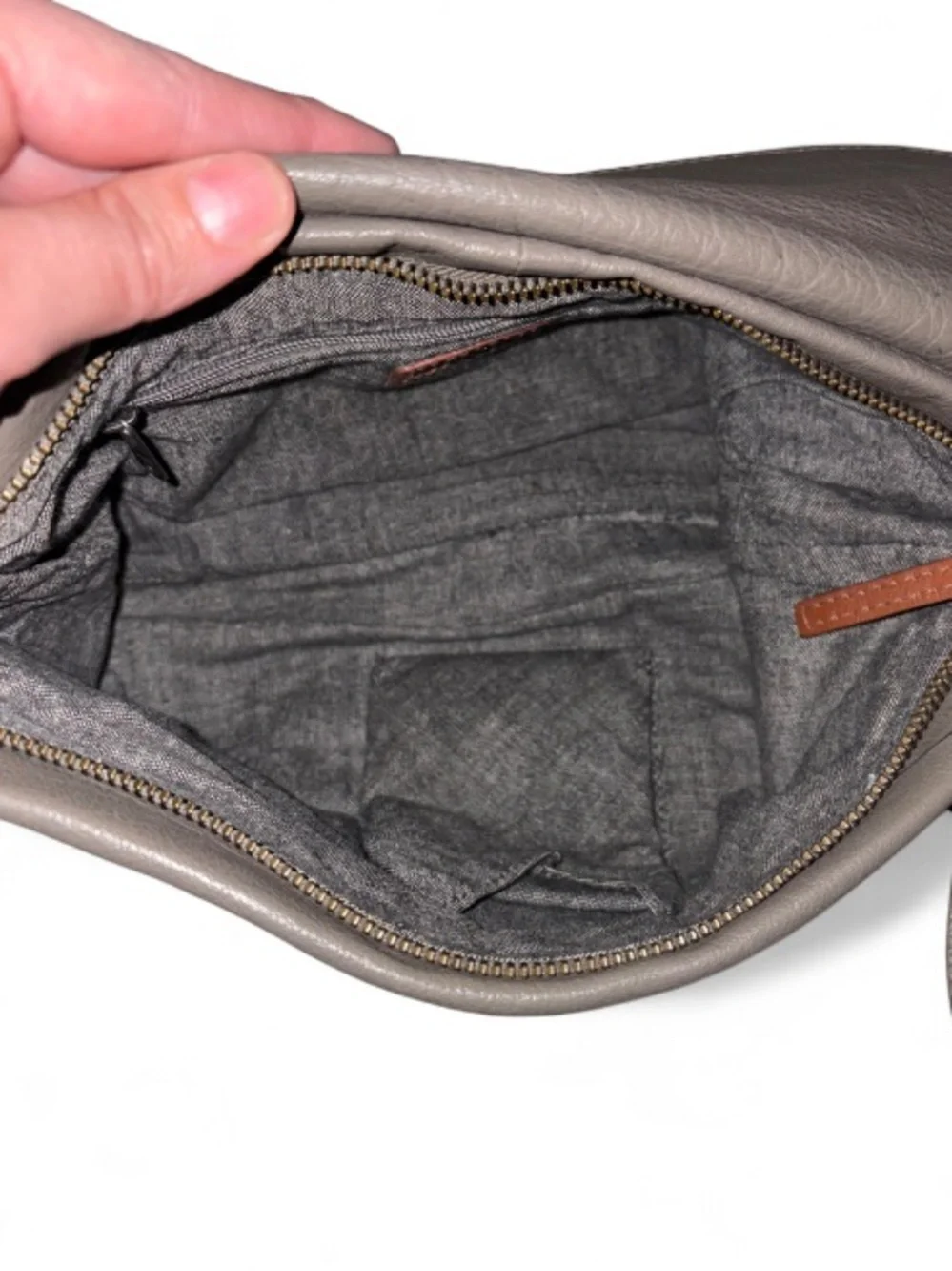 ELK The Label Leather Convertible Crossbody Bag in Grey with Tan Accent